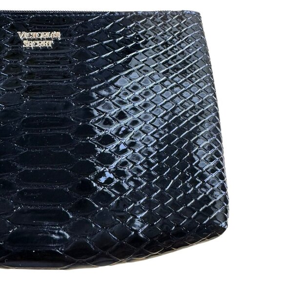 Victorias Secret Black Faux Snake Skin Zip Pouch Clutch Bag - Picture 4 of 9